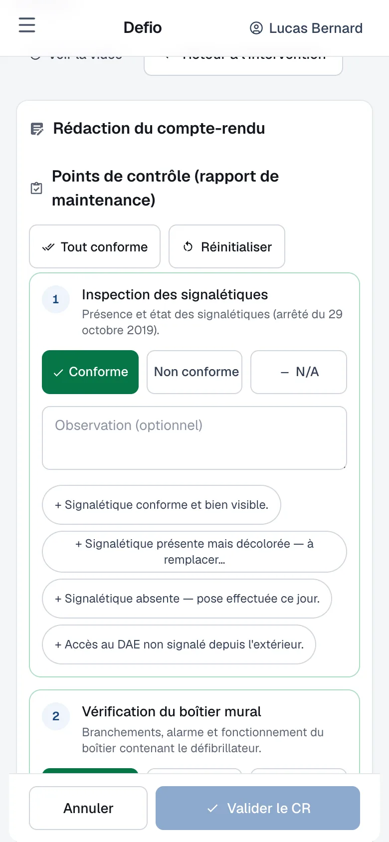Compte-rendu d'intervention sur téléphone : points de contrôle, consommables remplacés
